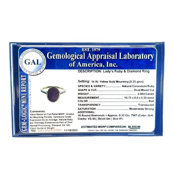 Natural Ruby Diamond Ring 6.75 14k Y Gold 4.38 TCW Certified $4,950 310583 - Picture 11 of 16